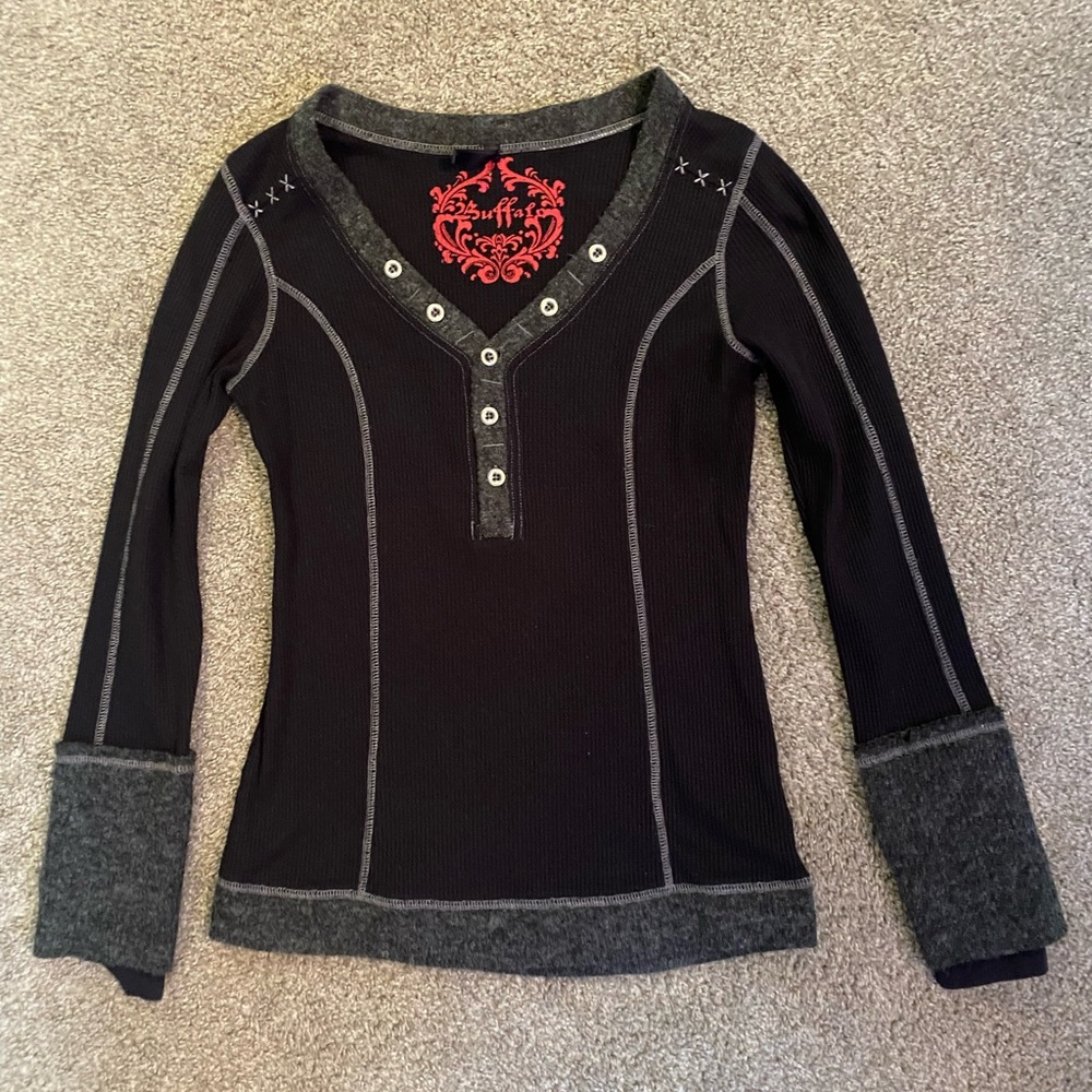 Y2K Buffalo David Bitton Black Long-Sleeve Henley